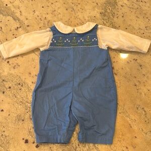 Baby Smocked Jon Jon Christmas Overalls 3M